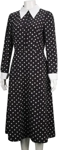 Vista 4 de FOGHORN Wednesday Addams Costume for Adult Women Kids Girls Long Sleeve Peter Pan Collar Black Dress Halloween Night Costume