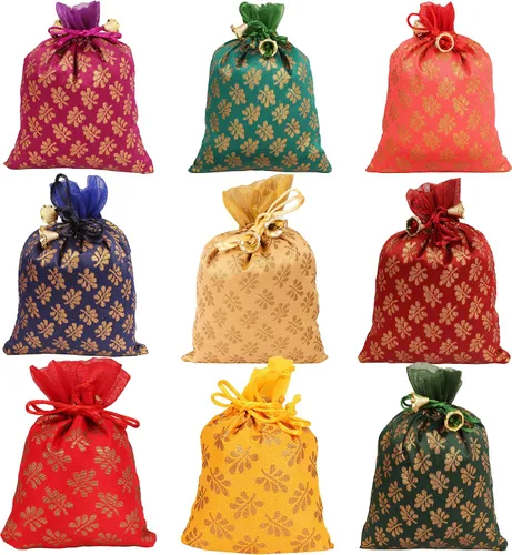 Vista 12 de Touchstone Preciosas bolsas de regalo reutilizables, respetuosas con el medio ambiente, brocado de cachemira con cordón grande para cumpleaños