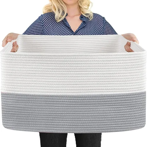 Vista 10 de MEGASKET Cestas de almacenamiento extra grandes, cestas negras de 22 x 17 x 12 pulgadas para organizar, cesta tejida rectangular para mantas