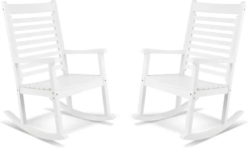 Vista 9 de Silla mecedora de madera moderna de Shine Company, balancín de porche ergonómico de asiento ancho, color negro