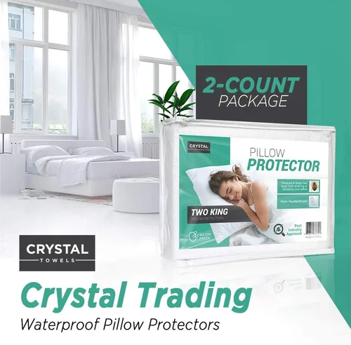 Vista 2 de Crystal Trading Protectores de almohada impermeables – Funda de almohada resistente al agua y a los insectos para almohadas de tamaño queen/king