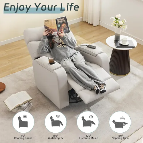 Vista 8 de Sillón reclinable giratorio eléctrico con masaje y calor, sillón reclinable