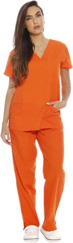 Vista 9 de Just Love Juego de uniforme médico para mujer de seis bolsillos con cuello en V y pantalón cargo Negro