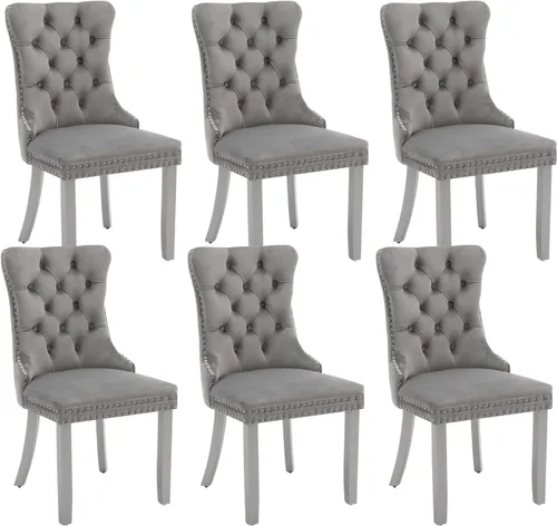 Vista 59 de Juego de 2 sillas de comedor de terciopelo beige, modernas sillas de cocina tapizadas