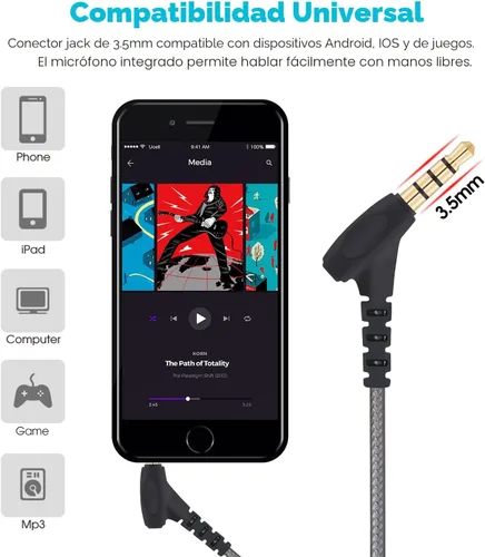 Vista 2 de MINDBEAST Auriculares con aislamiento de ruido supergraves del 90% con micrófono y funda, increíbles efectos de sonido y experiencia de juego