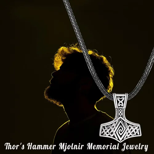 Vista 3 de Thors Hammer - Collar de urna Mjolnir para hombres y mujeres joyería vikinga nórdica para recuerdo de cenizas de cremación conmemorativa Metal