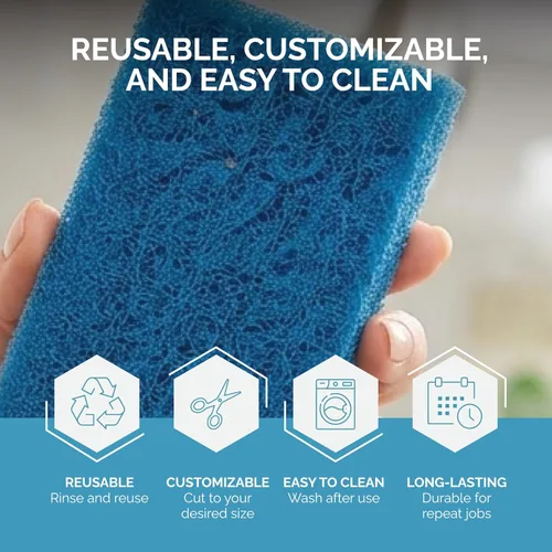 Vista 4 de Scrub Doctor - Esponja de grado comercial, suministros de limpieza ecológicos reutilizables (azul, servicio mediano, paquete de 12)