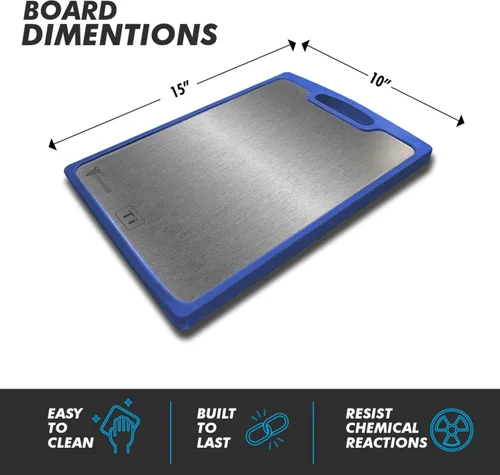 Vista 6 de Tablas de cortar de titanio para cocina, tabla de cortar de doble cara con superficie de titanio puro y madera, tabla de cortar duradera, fácil