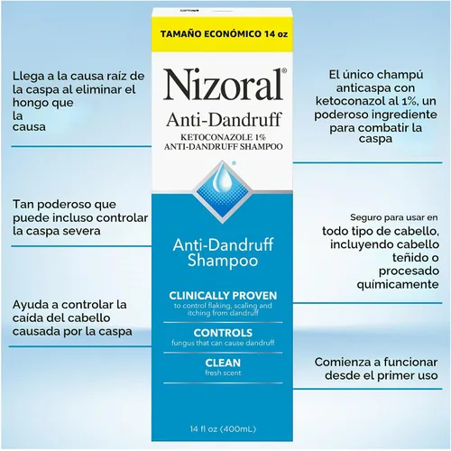 Vista 4 de Nizoral Champú anticaspa con 1% de ketoconazol, 14 onzas líquidas, aroma fresco, champú antifúngico