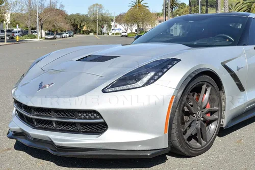 Vista 4 de Para Chevrolet Corvette C7 2014-2019 Z06 Z07 Etapa 2 Estilo ABS Plástico pintado carbono Flash parachoques delantero divisor de labio inferior
