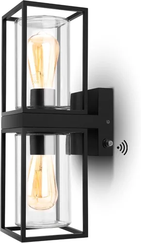 Vista 10 de LUTEC Flair 5288804012 - Lámpara de pared para exteriores, moderna lámpara negra para porche, lámpara exterior de montaje en pared con vidrio