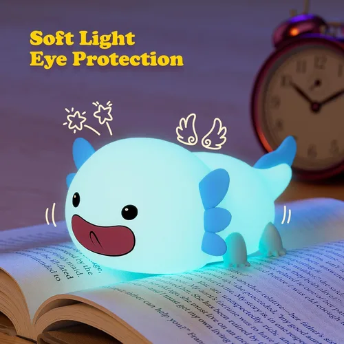Vista 5 de UNEEDE Axolotl - Luz nocturna para niños, lámpara de noche de silicona de animales, lámpara de mesa recargable, bonita decoración de habitación, luz