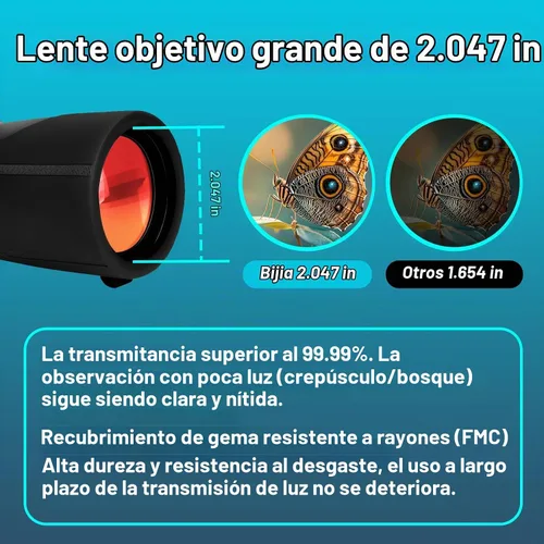 Vista 3 de BIJIA Telescopio monocular ED de 12 x 52 con trípode y adaptador de teléfono, prisma BAK4, lente totalmente multicapa, alcance impermeable de alta