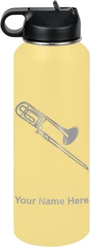 Vista 71 de LaserGram Botella de agua personalizada, trombón, acero inoxidable de doble pared aislada al vacío con popote superior, regalo grabado personalizado