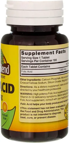 Vista 4 de Nature`s Blend - Tabletas de ácido fólico de 1000 mcg, 100 unidades (paquete de 2)