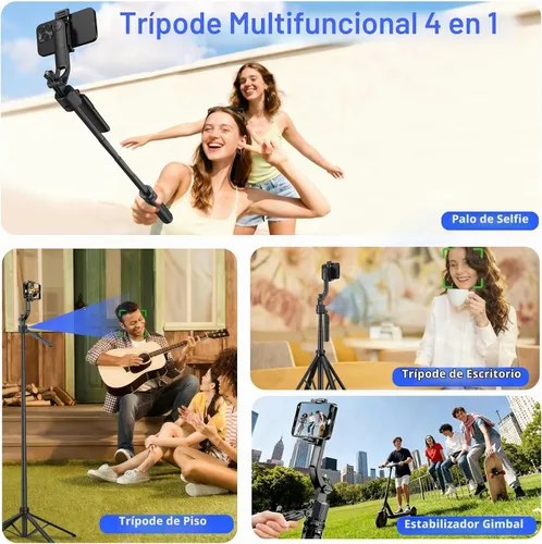 Vista 5 de Trípode de seguimiento automático de cara para iPhone con luz de 160 cm Palo selfie trípode soporte sigue tu movimiento 360° trípode de cámara
