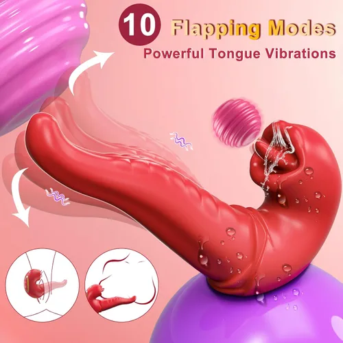 Vista 4 de Vibrador de lengua para mujer, juguetes sexuales con aplicación 3 en 1, juguete de lengua para mujeres, juguetes sexuales de rosa, vibrador de punto