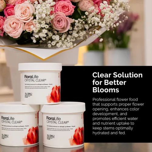 Vista 3 de Floralife Crystal Clear. Alimento en polvo para flores cortadas. Paquete de 10 onzas.