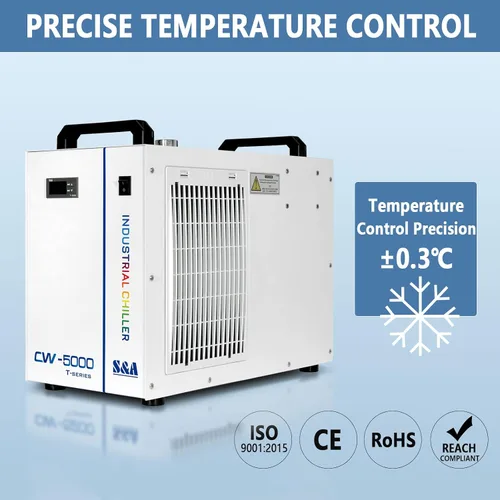 Vista 3 de S&A CW-5000 DG Enfriador de agua industrial 7L 1.14HP 2.64gpm sistema de refrigeración por agua para 40W 50W 60W 70W 80W 90W 100W CO2 grabado láser