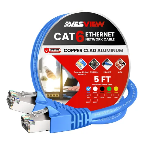 Vista 20 de Cable Ethernet blindado CAT 6 de 5 pies, para interiores de alta velocidad (SFTP) 10 Gbps blindado sin enganches, cable Ethernet de 5 pies