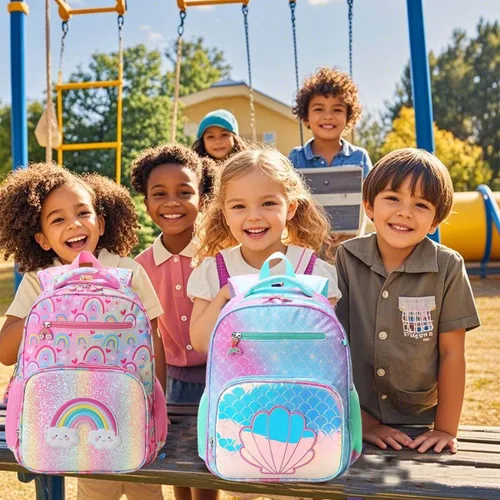 Vista 7 de RHCPFOVR Mochila infantil para niñas – Mochila para niñas de 3 a 8 años, sirena para niños, mochila escolar de 15 pulgadas para jardín de infantes