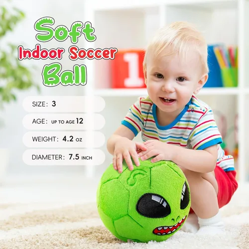 Vista 3 de VangeBow Pelotas de fútbol silenciosas para interiores para niños de 1 a 3 años, juguetes de fútbol de bebé inflables de felpa suave para niños