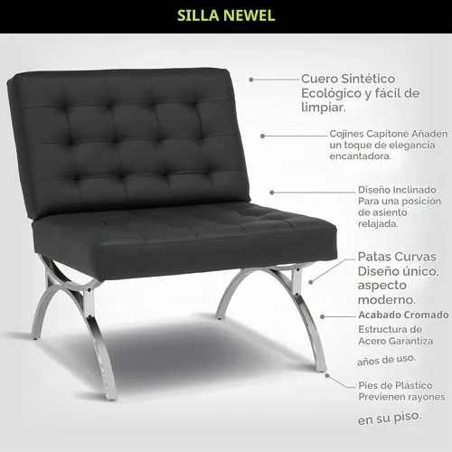 Vista 3 de Newel Modern Accent Silla de piel mezclada, cromo/negro