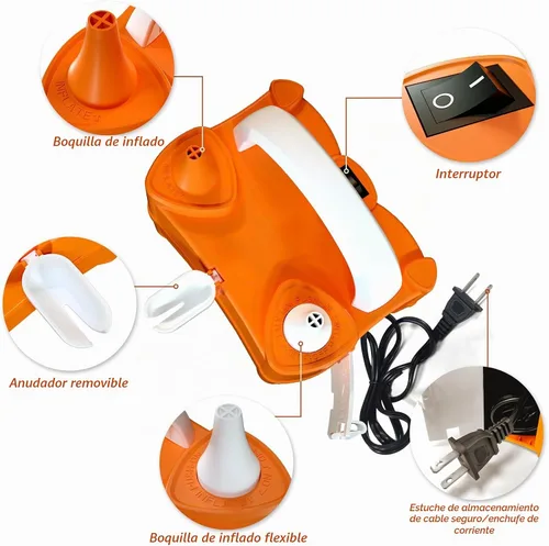 Vista 2 de Electric Balloon Pump for Party Decorations – Portable Inflator, Auto Shutoff, Balloon Air Pump Dual Nozzle Rose Red 110V 600W Naranja