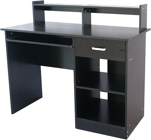 Vista 6 de Escritorio de oficina en casa - Escritorio para computadora con bandeja para teclado - Mesa de estudio y escritorio con almacenamiento - Escritorio