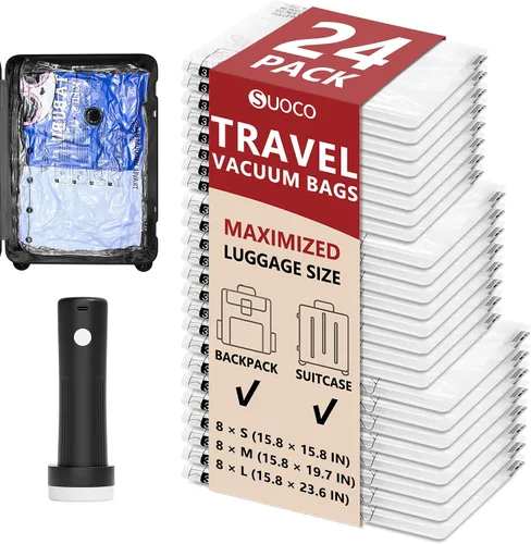 Vista 14 de Travel Vacuum Bags for Clothing with Cordless Pump 18 Combo, Black