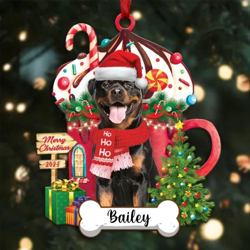 Vista 86 de Akita1 - Adorno personalizado para perro, adorno de perro con nombre personalizado, plano impreso en 2D, acrílico colgante, Papá Noel y perro