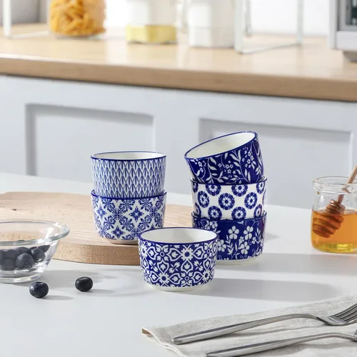 Vista 8 de vancasso Selene - Juego de 6 mini ramequines de cerámica de 4 onzas, tazas para hornear aptas para horno para crème brûlée, soufflés, postres