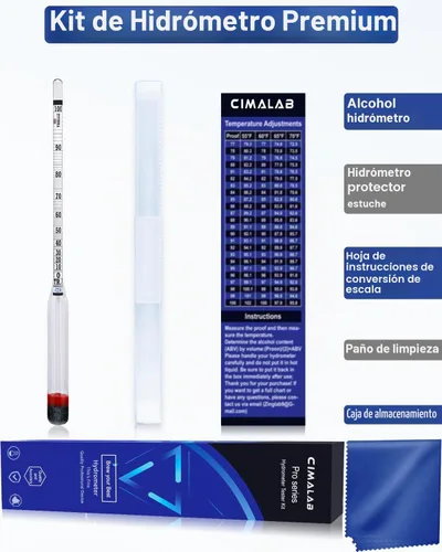 Vista 3 de CIMALAB Hidrómetro - Medidor de Alcohol, Hidrómetro de Alcohol 0-200 Proof e Hidrómetro Tralle, Probador de Graduación Alcohólica