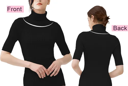 Vista 2 de v28 - Suéter ajustado de cuello alto con mangas de media sisa para mujer, de punto acanalado altamente elástico