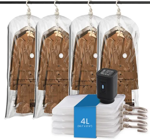 Vista 7 de TAILI Sellador al vacío colgante, bolsas de almacenamiento para ropa, organizadores de armario, viajes, (paquete de 4 cortos) transparente