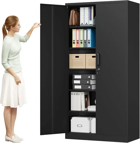 Vista 21 de MIIIKO Gabinete de Metal para Almacenamiento, Gabinete de Almacenamiento de Acero Alto con Puerta con Cerradura y 5 Estantes, Organizador de Negro