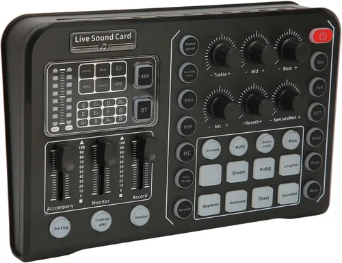 Vista 9 de Diydeg Tarjeta de sonido externa en vivo, mezclador de audio profesional, cambiador de voz con afinación electrónica de 12 pasos, reducción