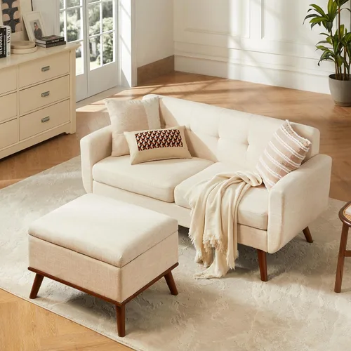 Vista 38 de Tbfit Sofá en Forma de L, Sofás Seccionales Modernos de Mediados de Siglo de 80" de Ancho, Sofás de 3 Plazas con Chaise Lounge Amplio, Sofá Beige