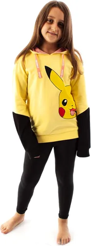 Vista 2 de Pokemon Sudadera con capucha para niñas y niños, color amarillo Pikachu con capucha