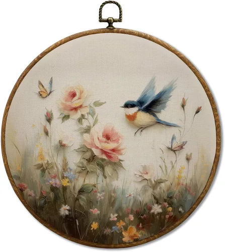 Vista 12 de JUIOEIU Decoración de pared redonda de búho de hongo con núcleo de cabaña, impresiones en lienzo enmarcadas con diseño de búho lluvioso oscuro