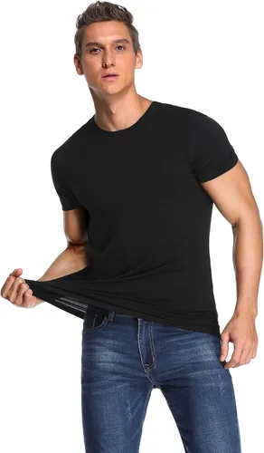 Vista 4 de COLORFULLEAF Camisetas de manga corta de bambú con cuello redondo para hombre, 3