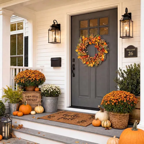 Vista 7 de Pinkpum Corona de otoño de 22 pulgadas para puerta delantera, calabaza Beige