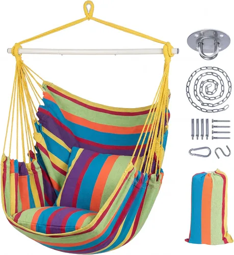Vista 9 de SUNCREAT Sillas tipo hamaca con barra de soporte de acero, azul y blanco