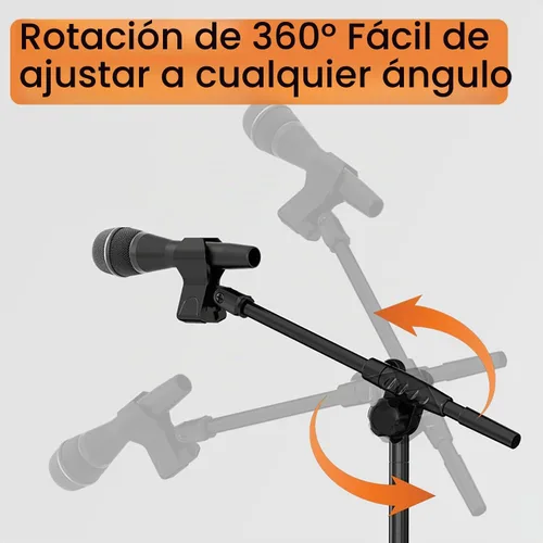 Vista 3 de Soporte de micrófono con brazo de brazo con base plana con peso, altura ajustable de 24 a 68 pulgadas, soporte de canto con soporte para micrófono