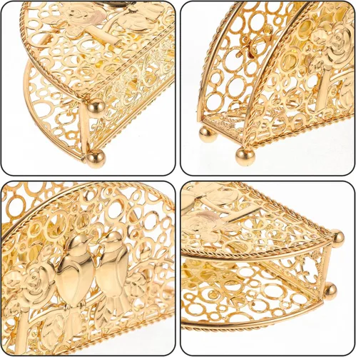 Vista 3 de Vertical Metal Napkin Holder for Countertop, Table Napkin Stand with Creative Fan-shaped Hollow Design, Gold Rustic Kitchen Tissue Dispenser for