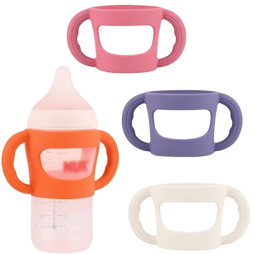 Vista 7 de Paquete de 4 asas de biberón, fundas de silicona para biberones NUK Beige+Gris+Azul+Verde