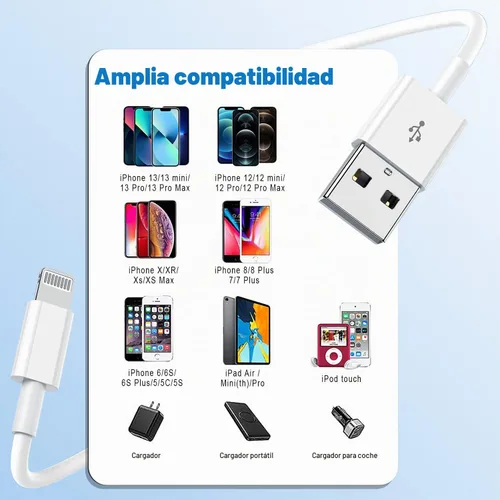 Vista 7 de Cargador para iPhone de 3 pies, [certificado MFi de Apple], cable Lightning original, paquete de 3 cables USB de sincronización de datos de carga