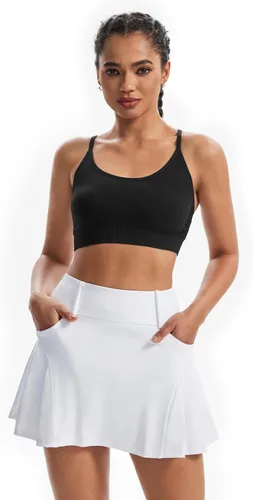 Vista 6 de Blaosn Faldas atléticas fluidas para mujer, para entrenamiento, tenis, golf, falda plisada con pantalones cortos y bolsillos, ropa bonita, vestido