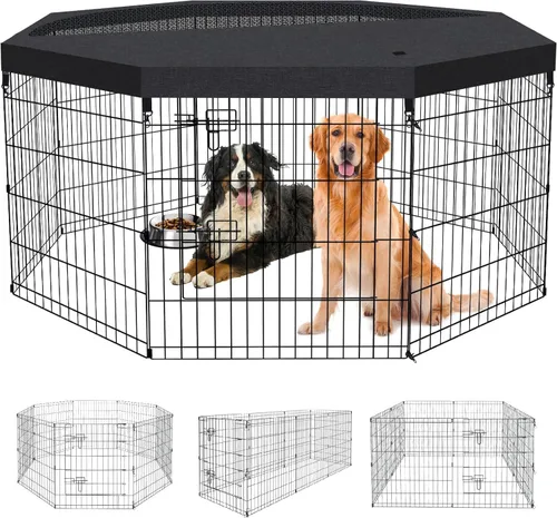 Vista 12 de Artmalle Parque de Juego para Mascotas, Cachorro, 8 Paneles, 24 Pulgadas, para Interior y Exterior, Metal, Plegable, Portátil, Ideal para Mascotas
