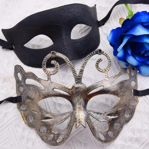 Vista 4 de FEQO 32 máscaras de mascarada, máscaras antiguas vintage venecianas